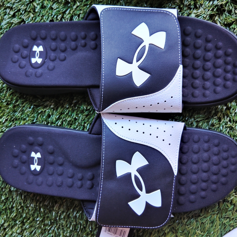 Under Armour Black and White Slide Sandals